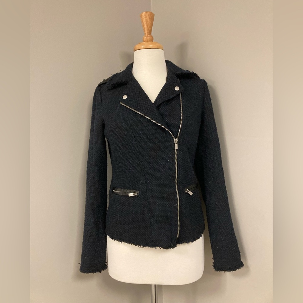 NYDJ - Black/Blue marled Biker-Style Jacket with Raw Hem - Size 6